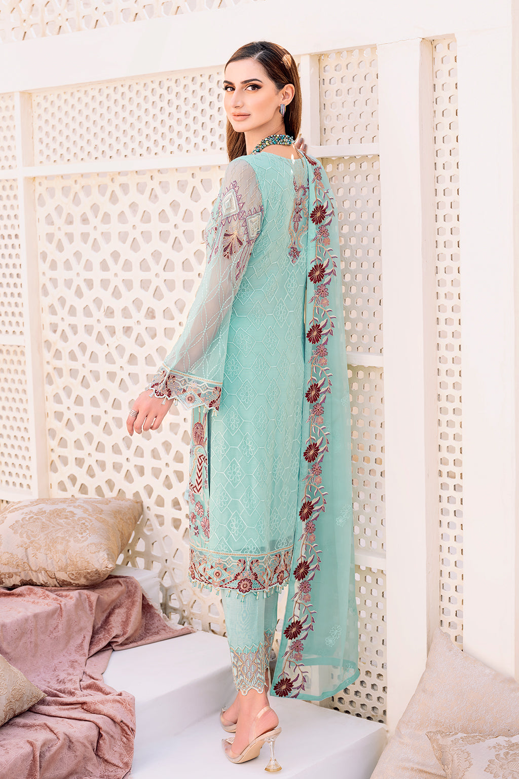 Ramsha 3 Piece Custom Stitched Suit - Aqua - LB26820