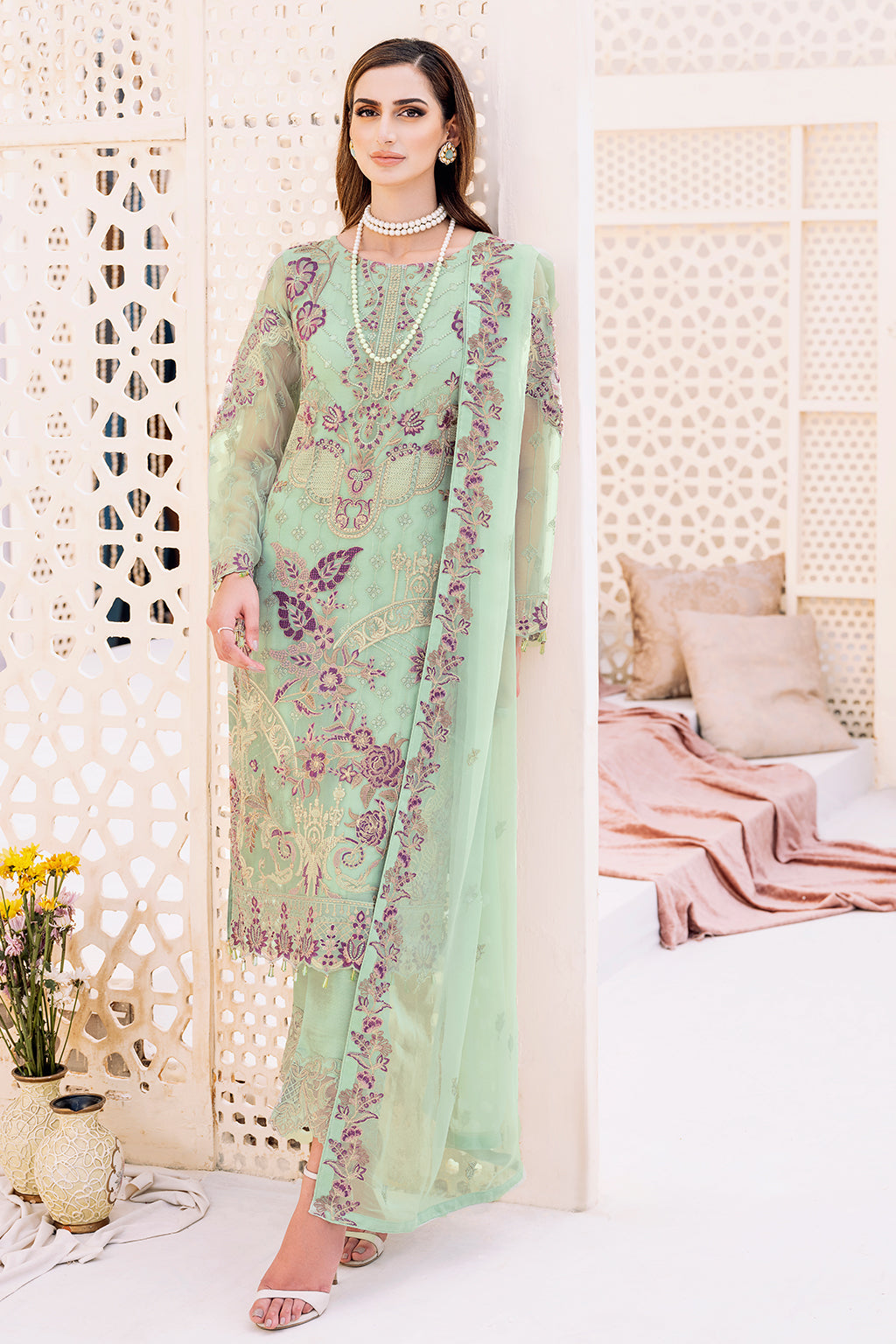 Ramsha 3 Piece Custom Stitched Suit - Green - LB26822