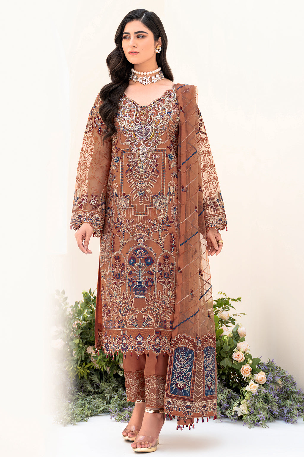 Ramsha 3 Piece Custom Stitched Suit - Brown - LB26827