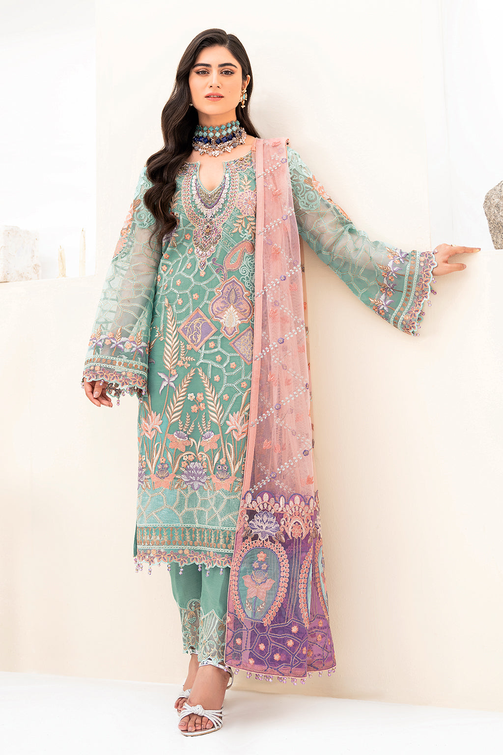 Ramsha 3 Piece Custom Stitched Suit - Aqua - LB26826