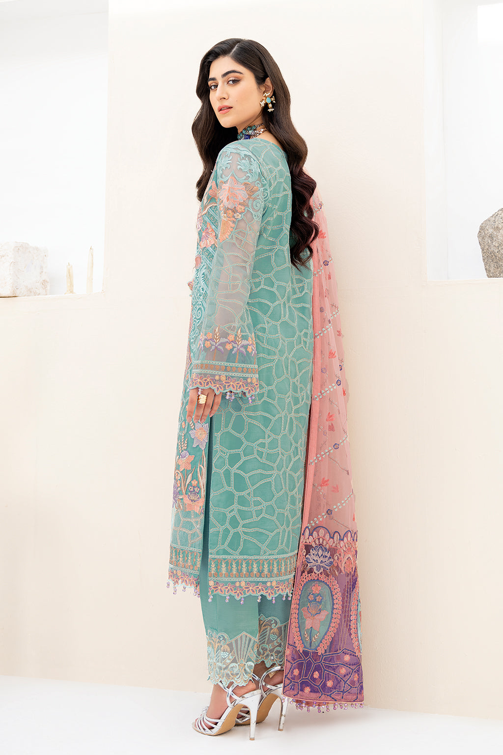 Ramsha 3 Piece Custom Stitched Suit - Aqua - LB26826