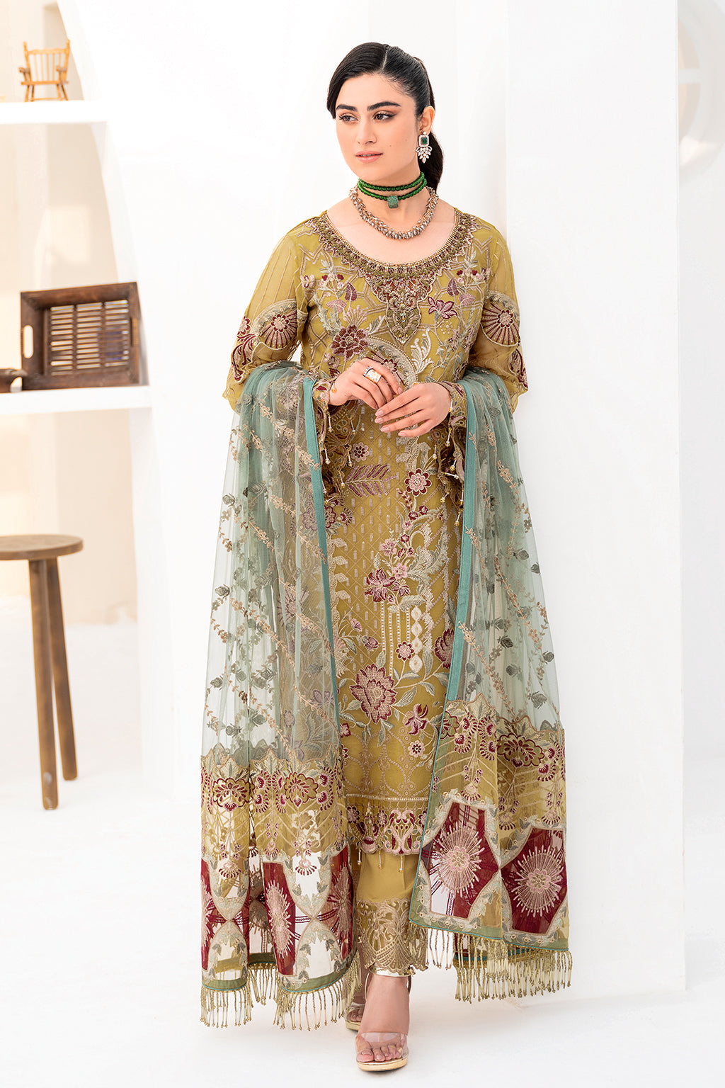 Ramsha 3 Piece Custom Stitched Suit - Green - LB26839