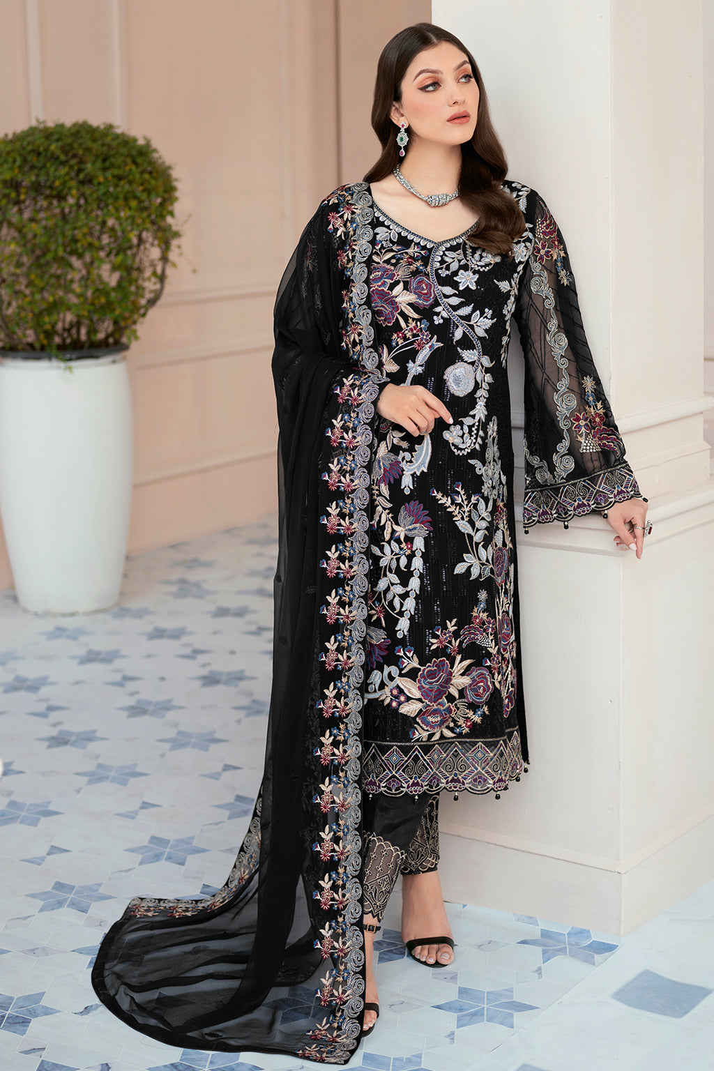 Ramsha 3 Piece Custom Stitched Suit - Black - LB27729