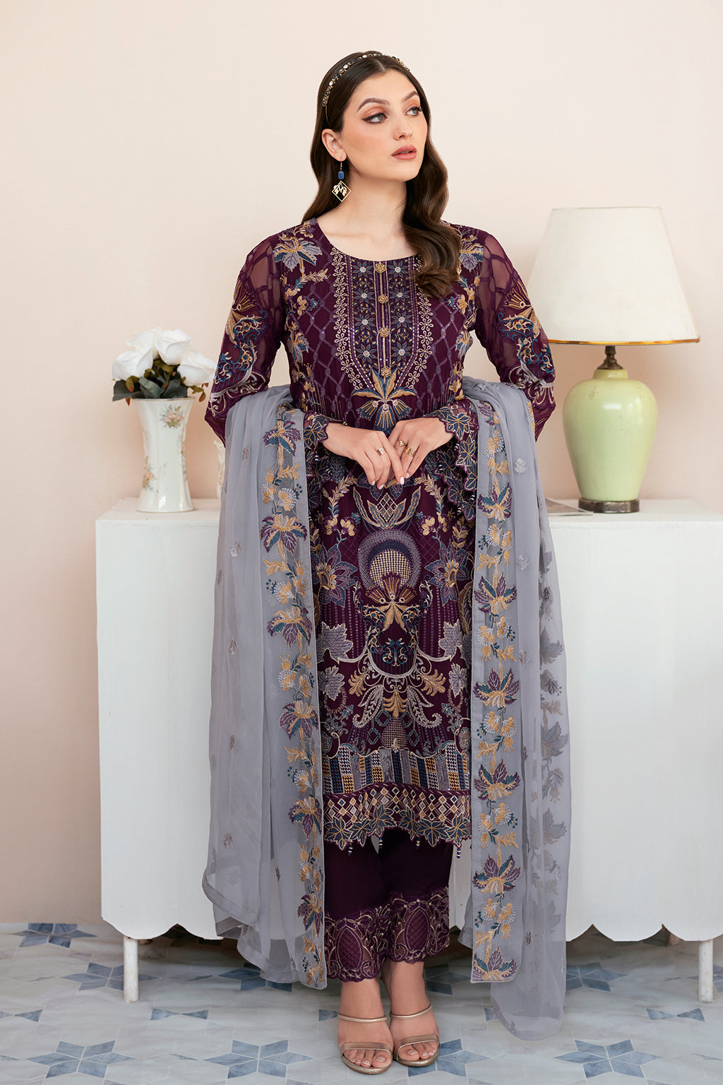 Ramsha 3 Piece Custom Stitched Suit - Purple - LB27703