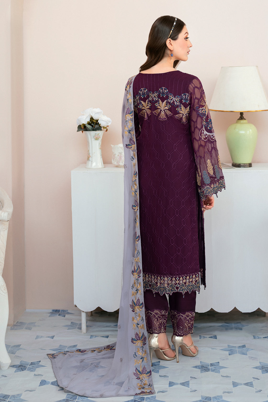 Ramsha 3 Piece Custom Stitched Suit - Purple - LB27703