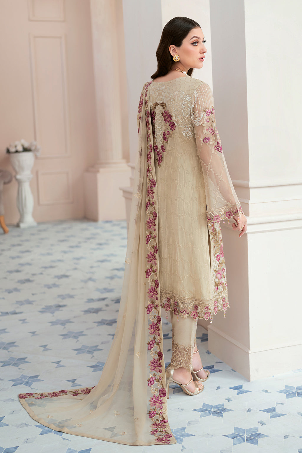 Ramsha 3 Piece Custom Stitched Suit - Beige - LB27706