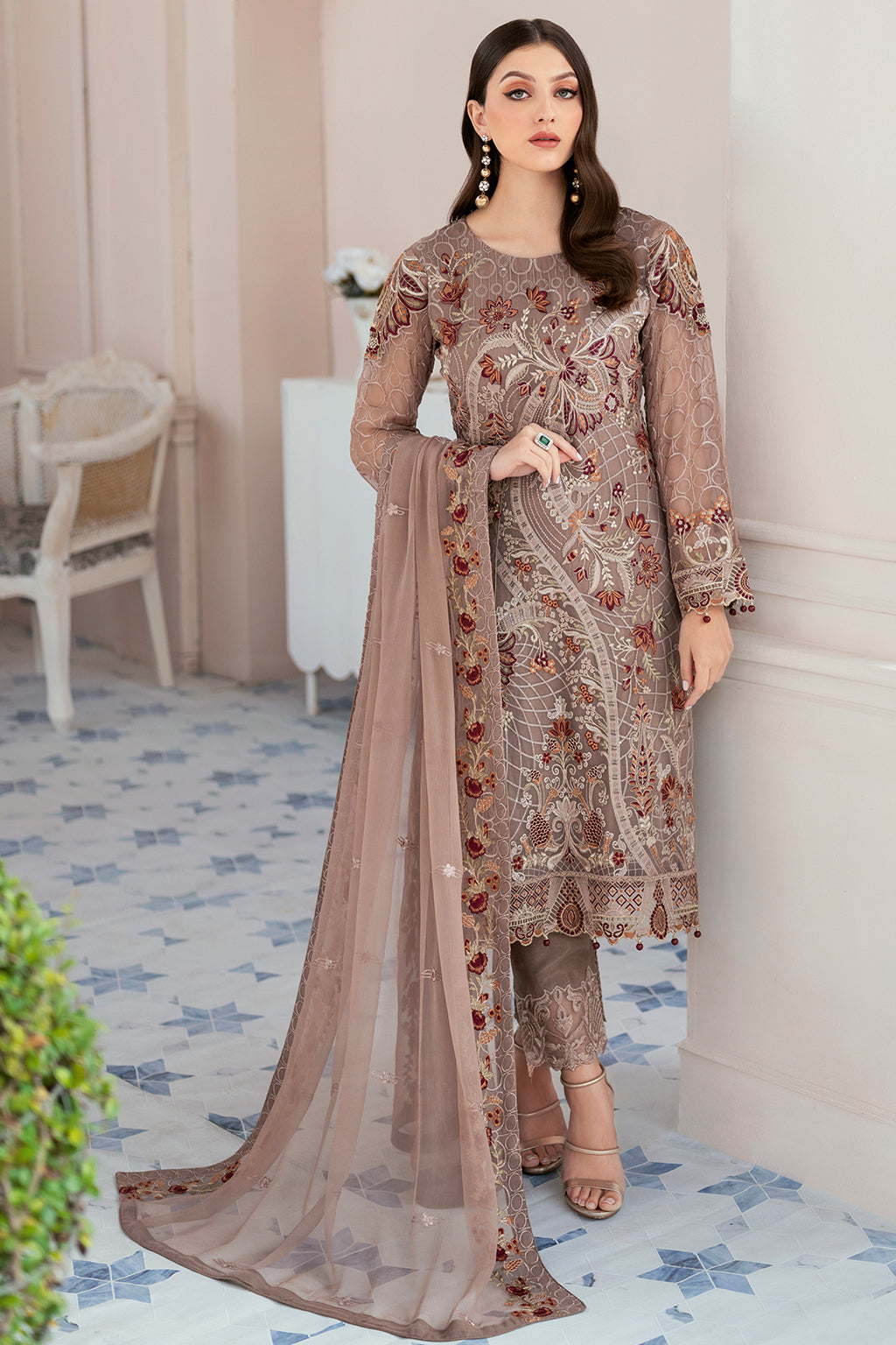 Ramsha 3 Piece Custom Stitched Suit - Brown - LB27704