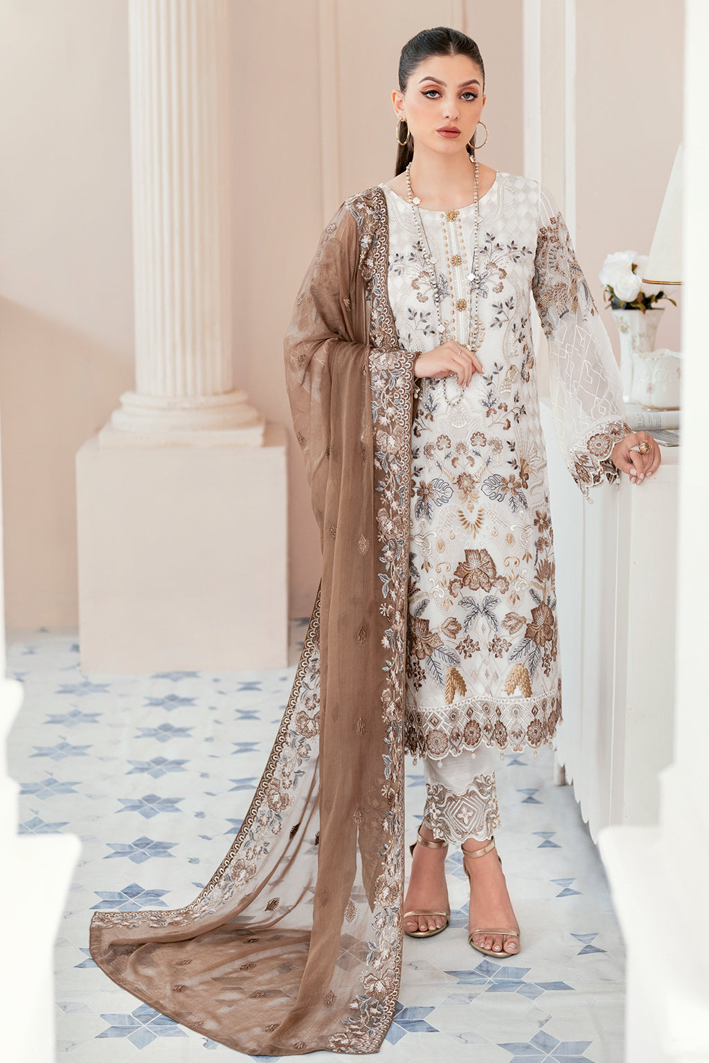 Ramsha 3 Piece Custom Stitched Suit - White - LB27707