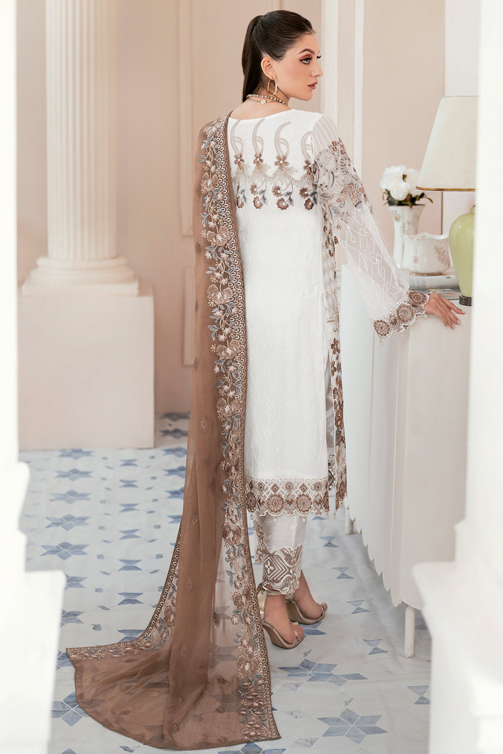 Ramsha 3 Piece Custom Stitched Suit - White - LB27707