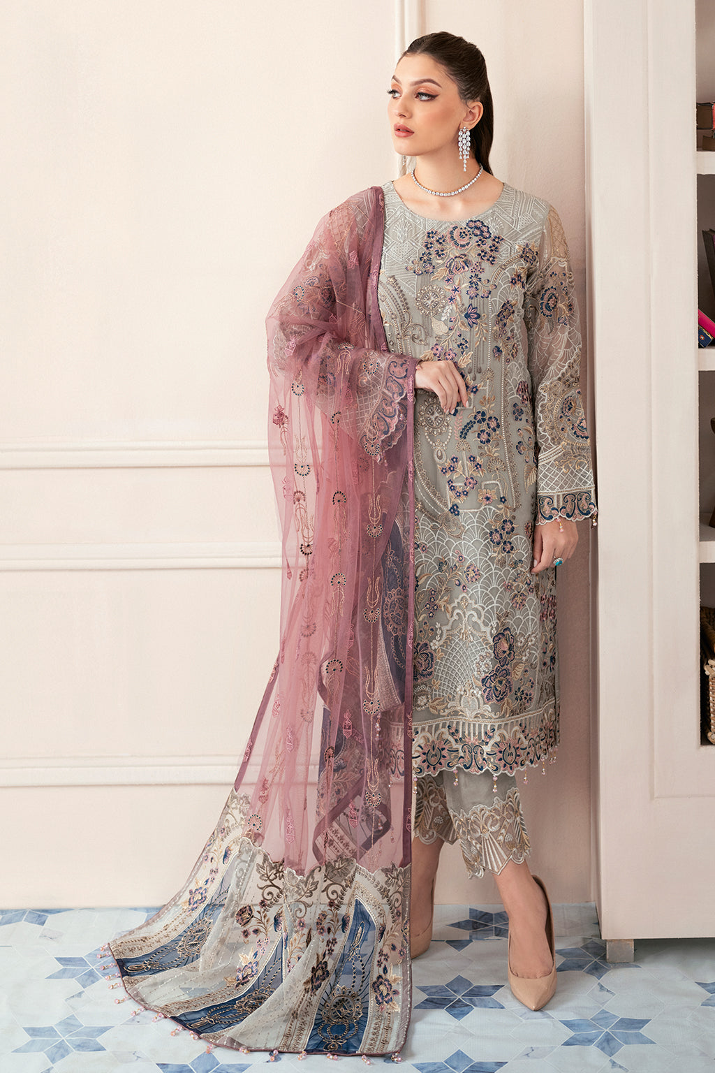 Ramsha 3 Piece Custom Stitched Suit - Gray - LB27728