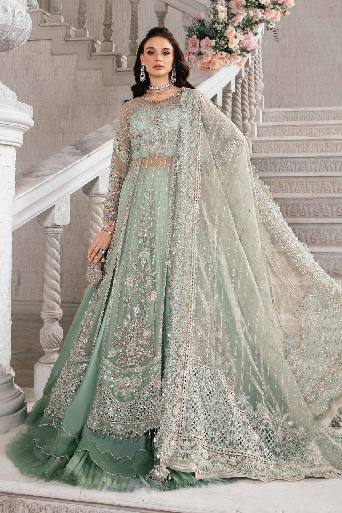 Maria.B 2 Piece Custom Stitched Suit - Aqua - LB286703