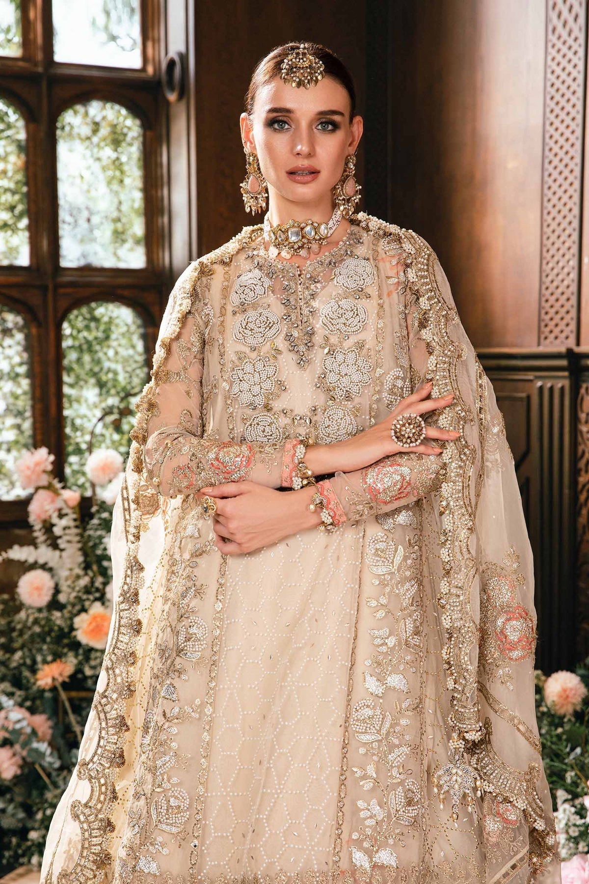 Maria.B 3 Piece Custom Stitched Suit - Beige - LB286697