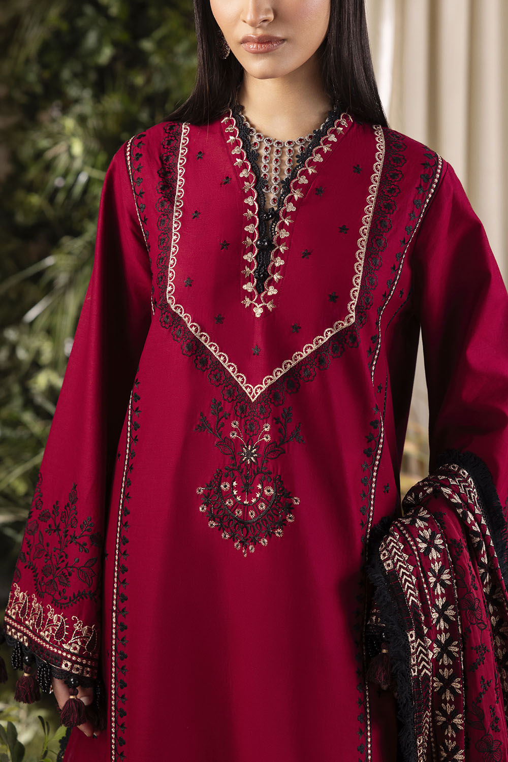 Gul Ahmed 3 Piece Custom Stitched Suit - Red - LB31211