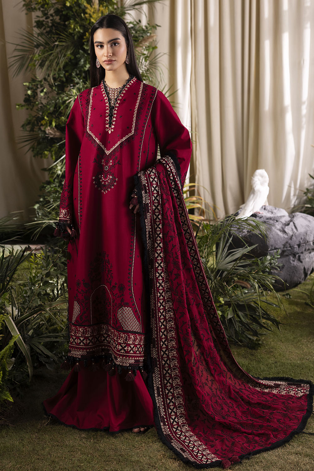 Gul Ahmed 3 Piece Custom Stitched Suit - Red - LB31211