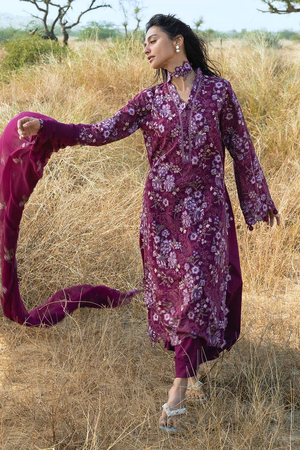 Gul Ahmed 3 Piece Custom Stitched Suit - Purple - LB31183