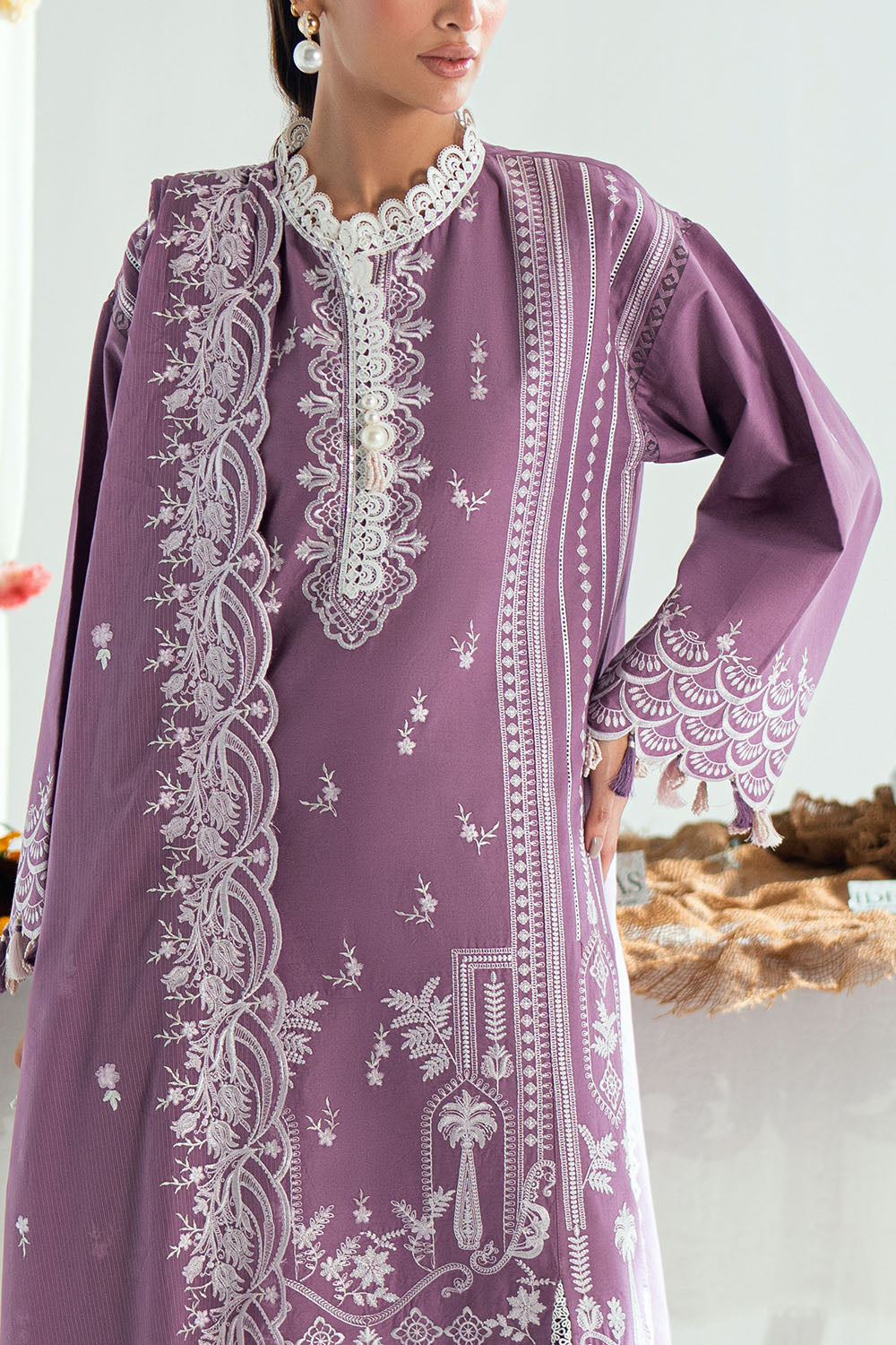 Gul Ahmed 3 Piece Custom Stitched Suit - Purple - LB31201