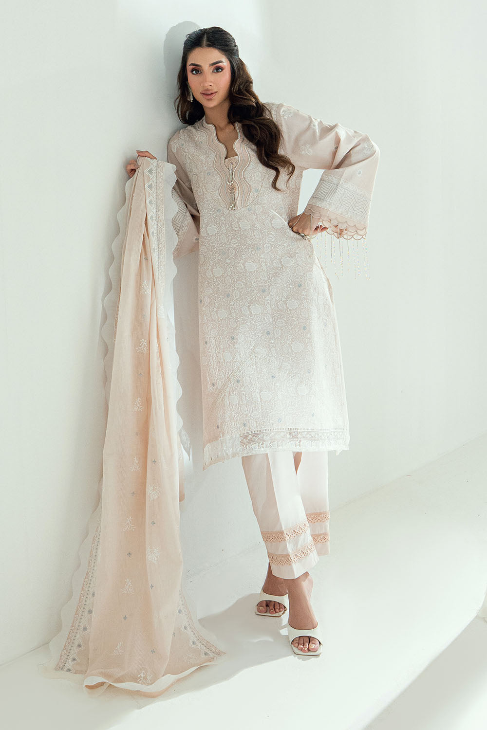 Gul Ahmed 3 Piece Custom Stitched Suit - Beige - LB31207