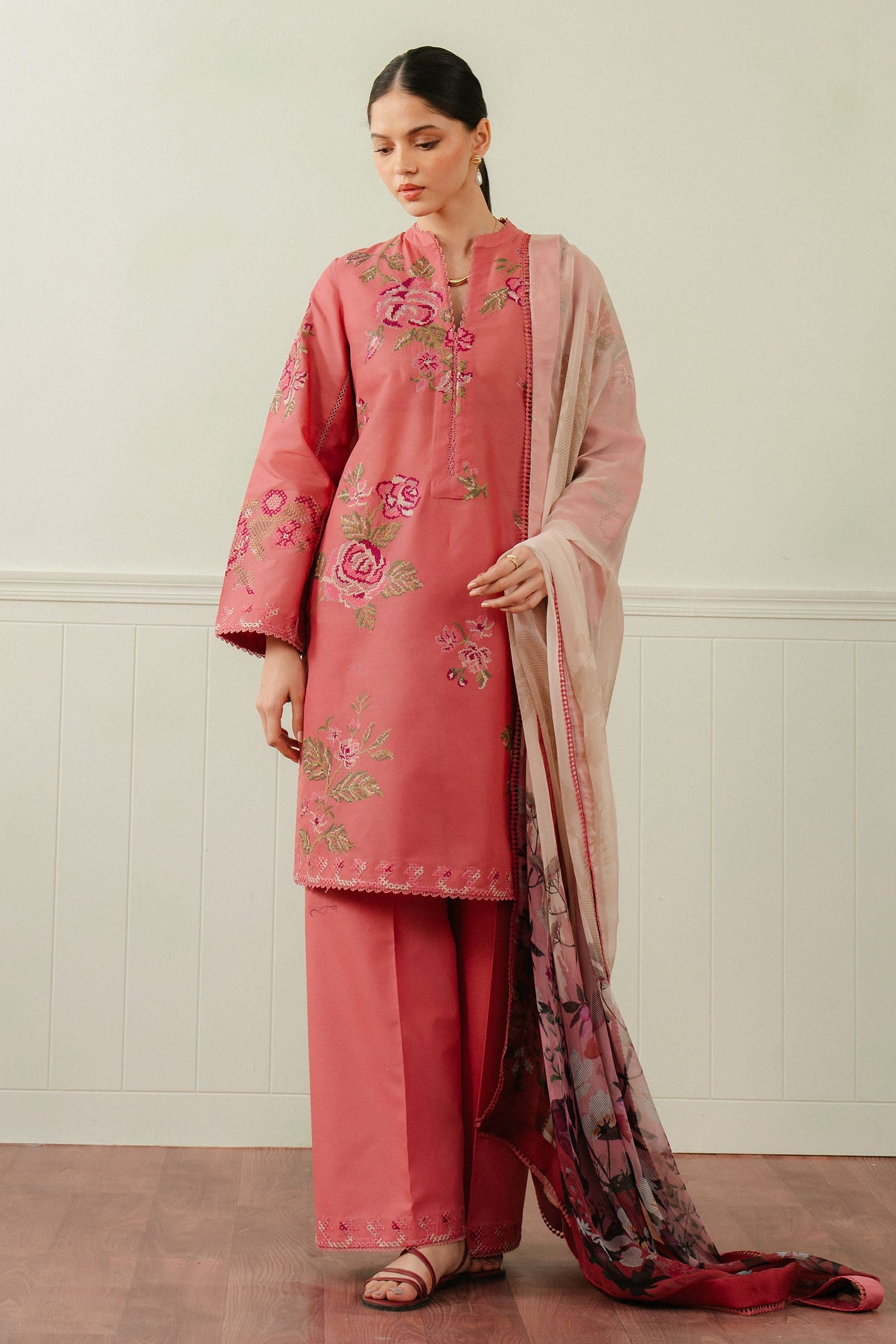 Zara Shahjahan 3 Piece Custom Stitched Suit - Pink - LB29513