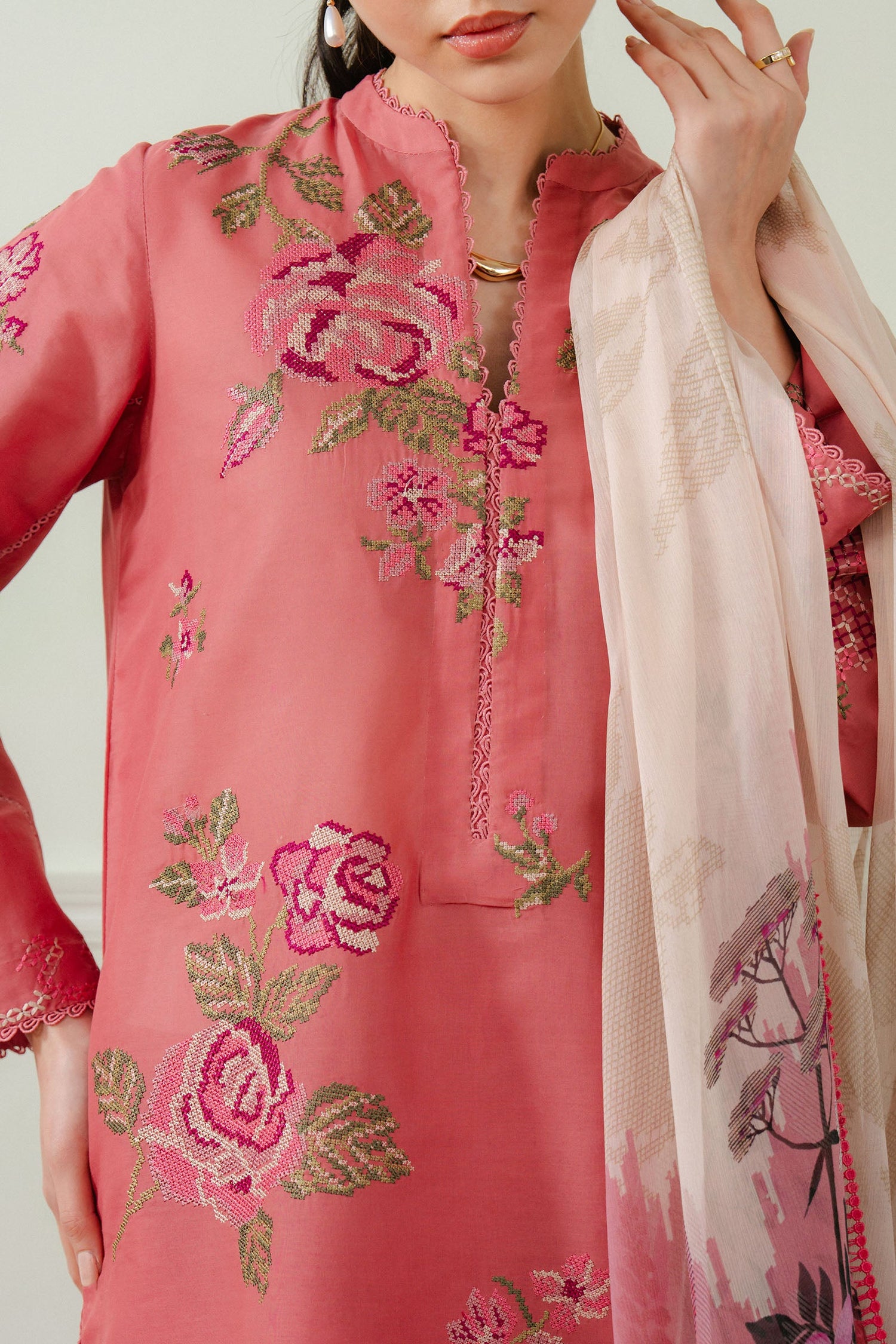 Zara Shahjahan 3 Piece Custom Stitched Suit - Pink - LB29513