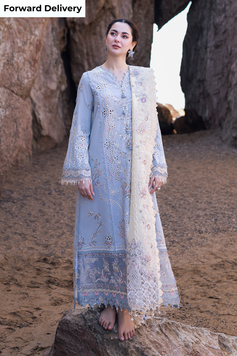 Qalamkar 3 Piece Custom Stitched Suit - Blue - LB285847