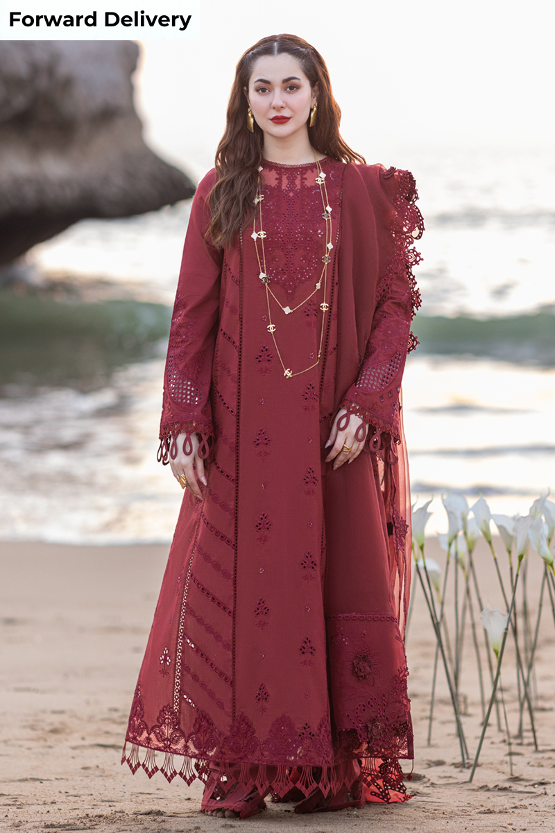 Qalamkar 3 Piece Custom Stitched Suit - Maroon - LB285856