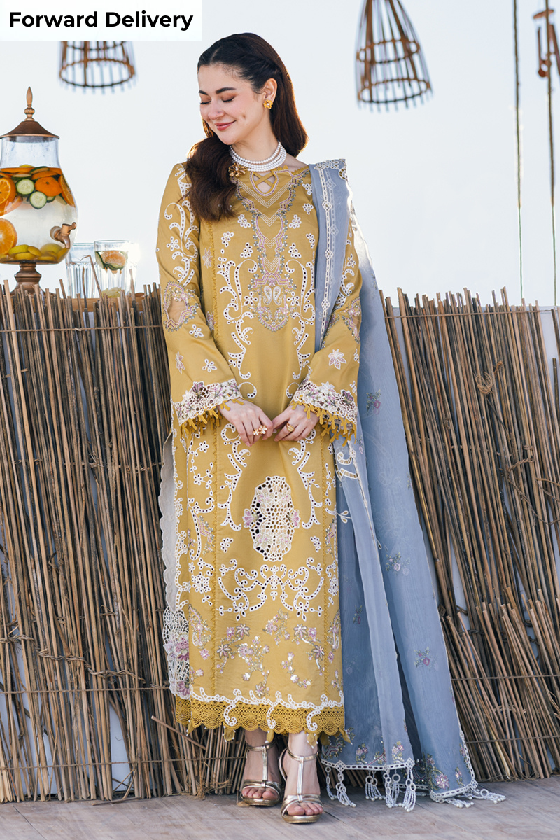 Qalamkar 3 Piece Custom Stitched Suit - Yellow - LB285861