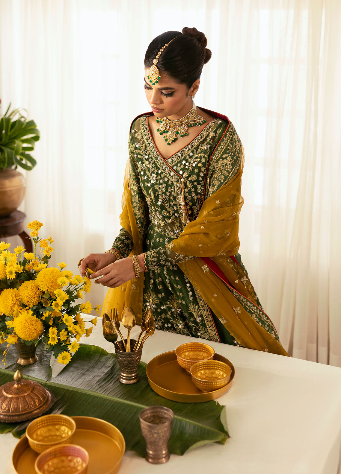 Gulaal 3 Piece Custom Stitched Suit - Green - LB289119