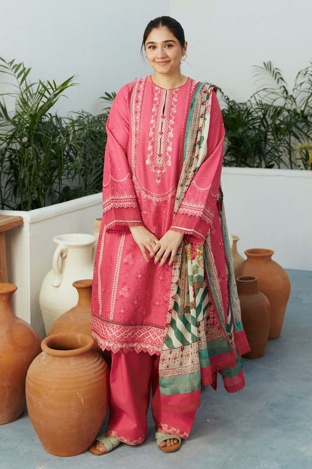 Zara Shahjahan 3 Piece Custom Stitched Suit - Pink - LB286722