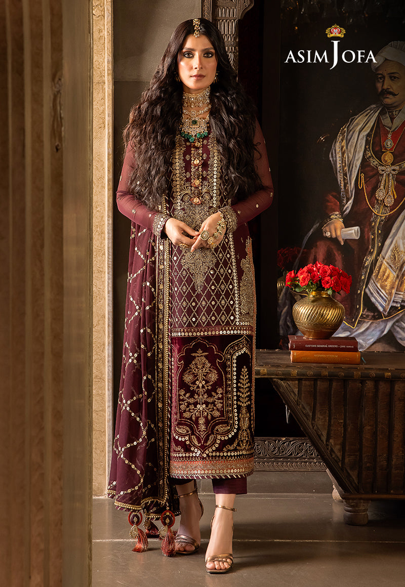 Asim Jofa 3 Piece Custom Stitched Suit - Maroon - LB285016