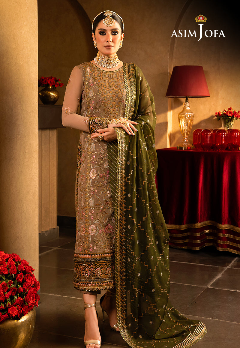 Asim Jofa 3 Piece Custom Stitched Suit - Biege - LB285015