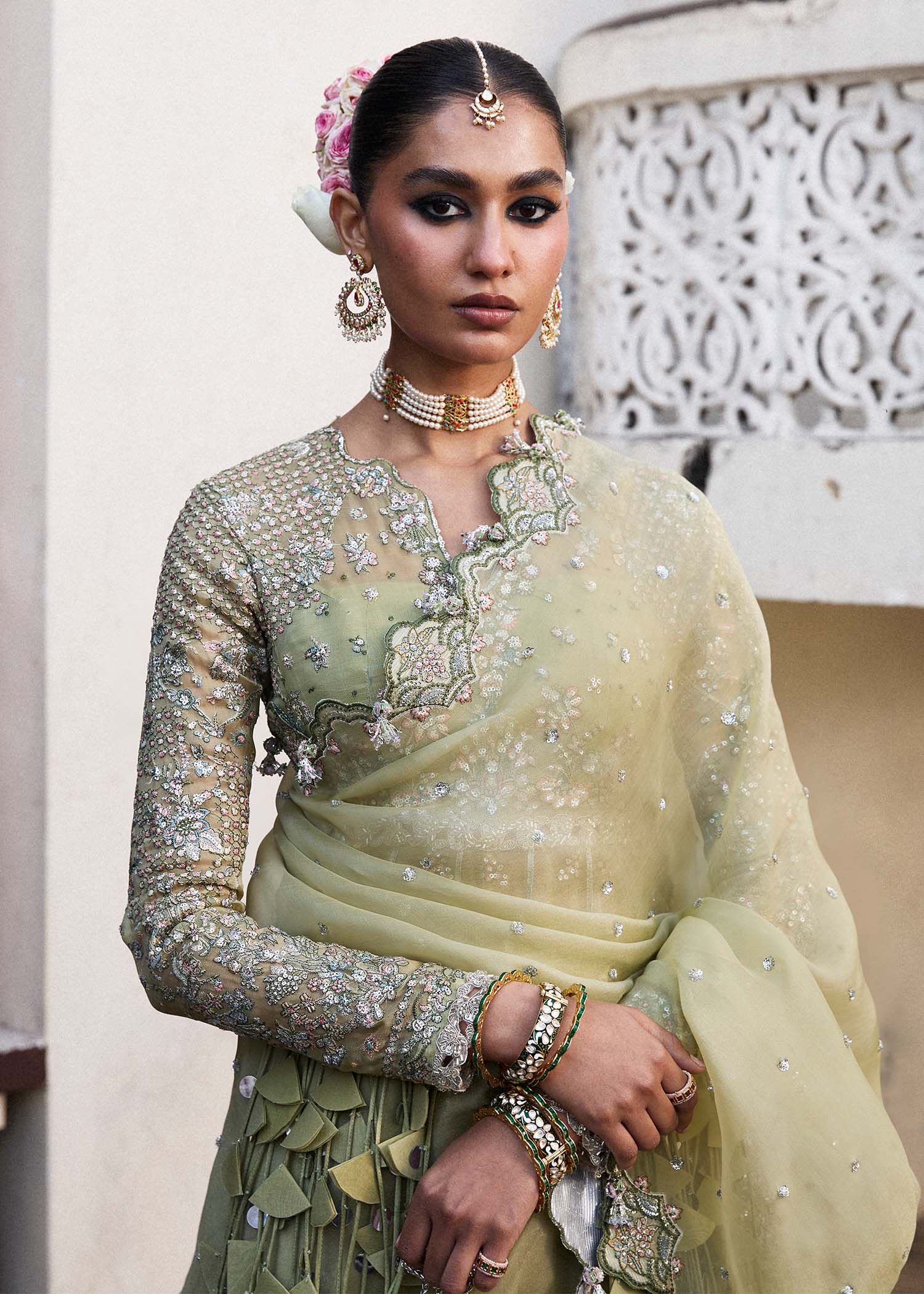 Hussain Rehar 3 Piece Custom Stitched Suit - Green - LB29331