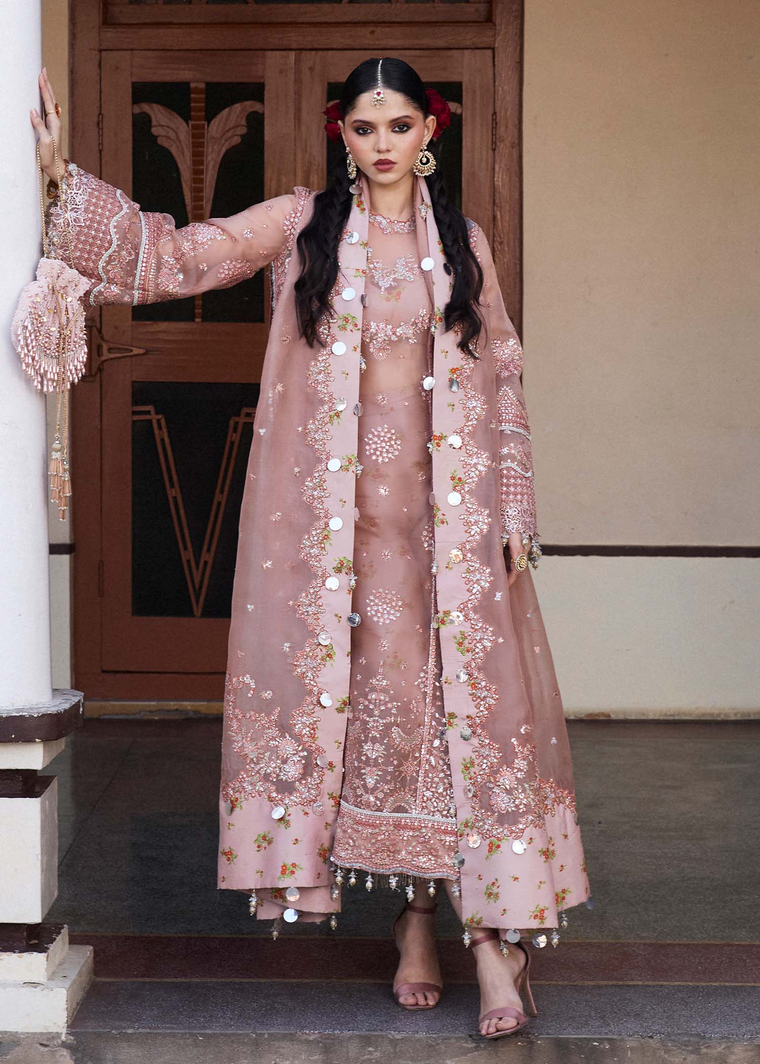 Hussain Rehar 3 Piece Custom Stitched Suit - Pink - LB29336