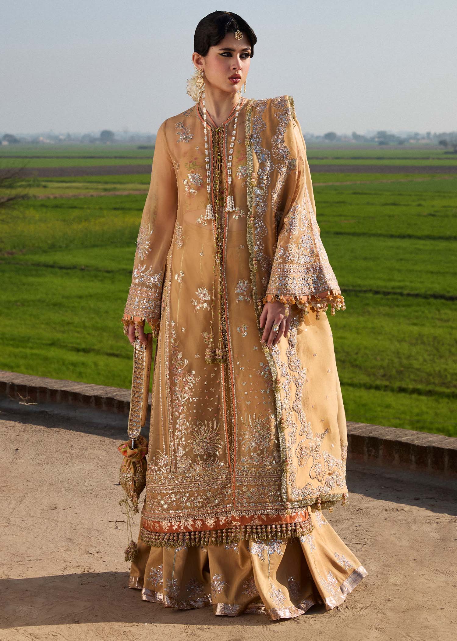 Hussain Rehar 3 Piece Custom Stitched Suit - Mustard - LB29338