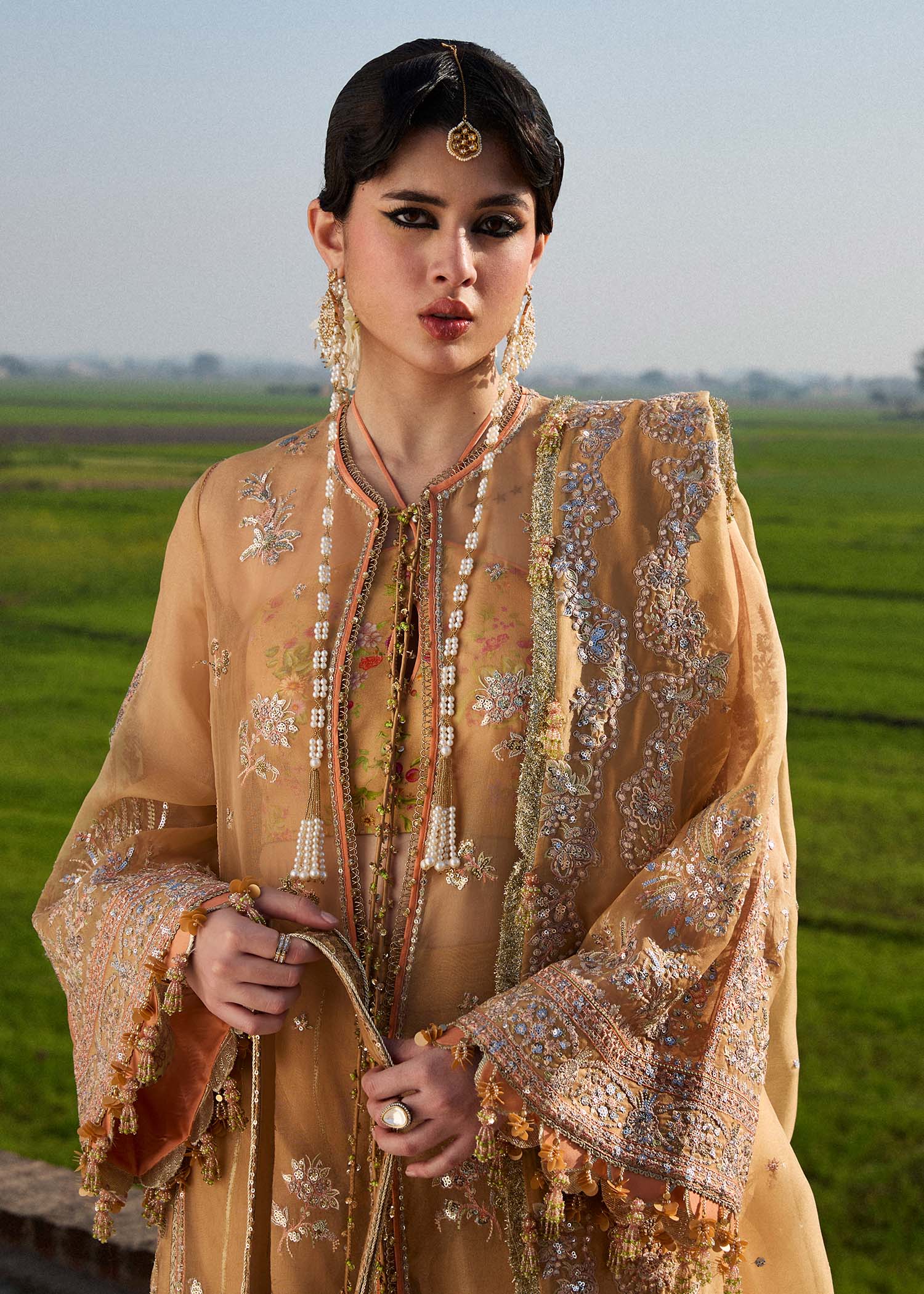 Hussain Rehar 3 Piece Custom Stitched Suit - Mustard - LB29338