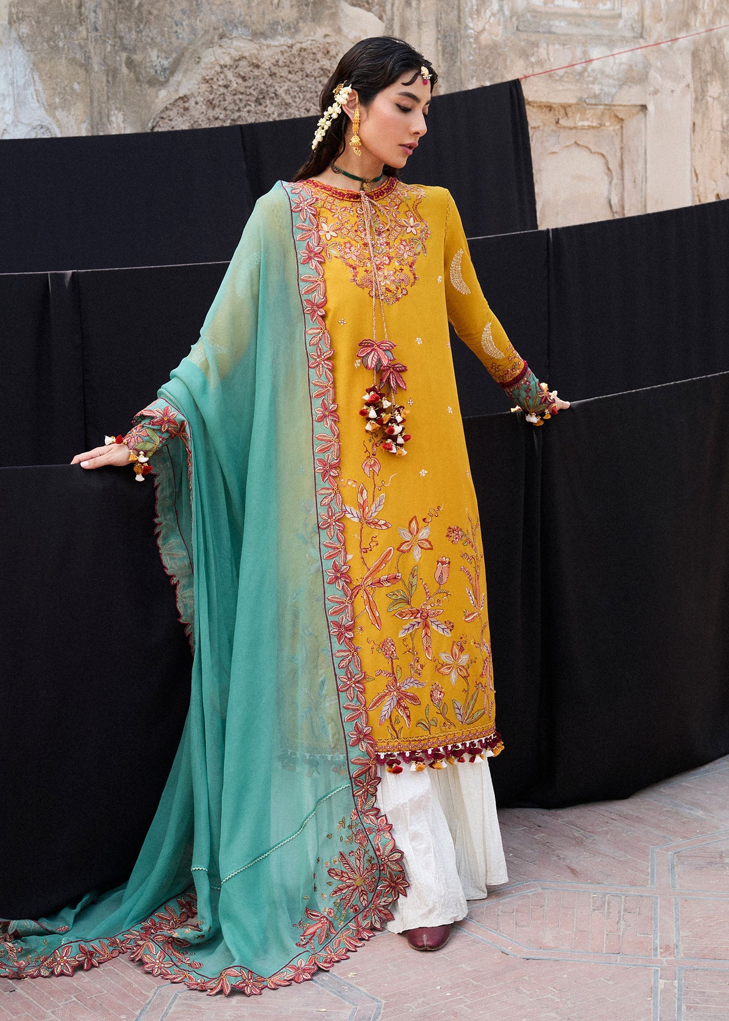 Hussain Rehar 3 Piece Custom Stitched Suit - Mustard - LB30327