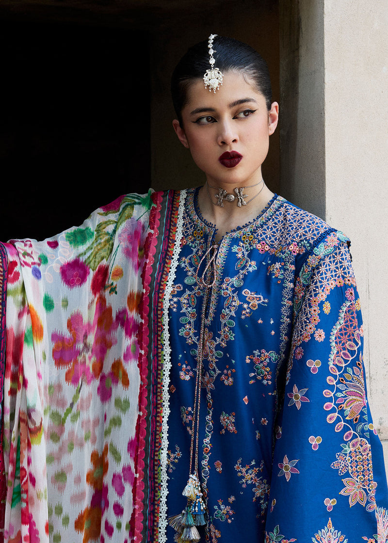 Hussain Rehar 3 Piece Custom Stitched Suit - Blue - LB30328