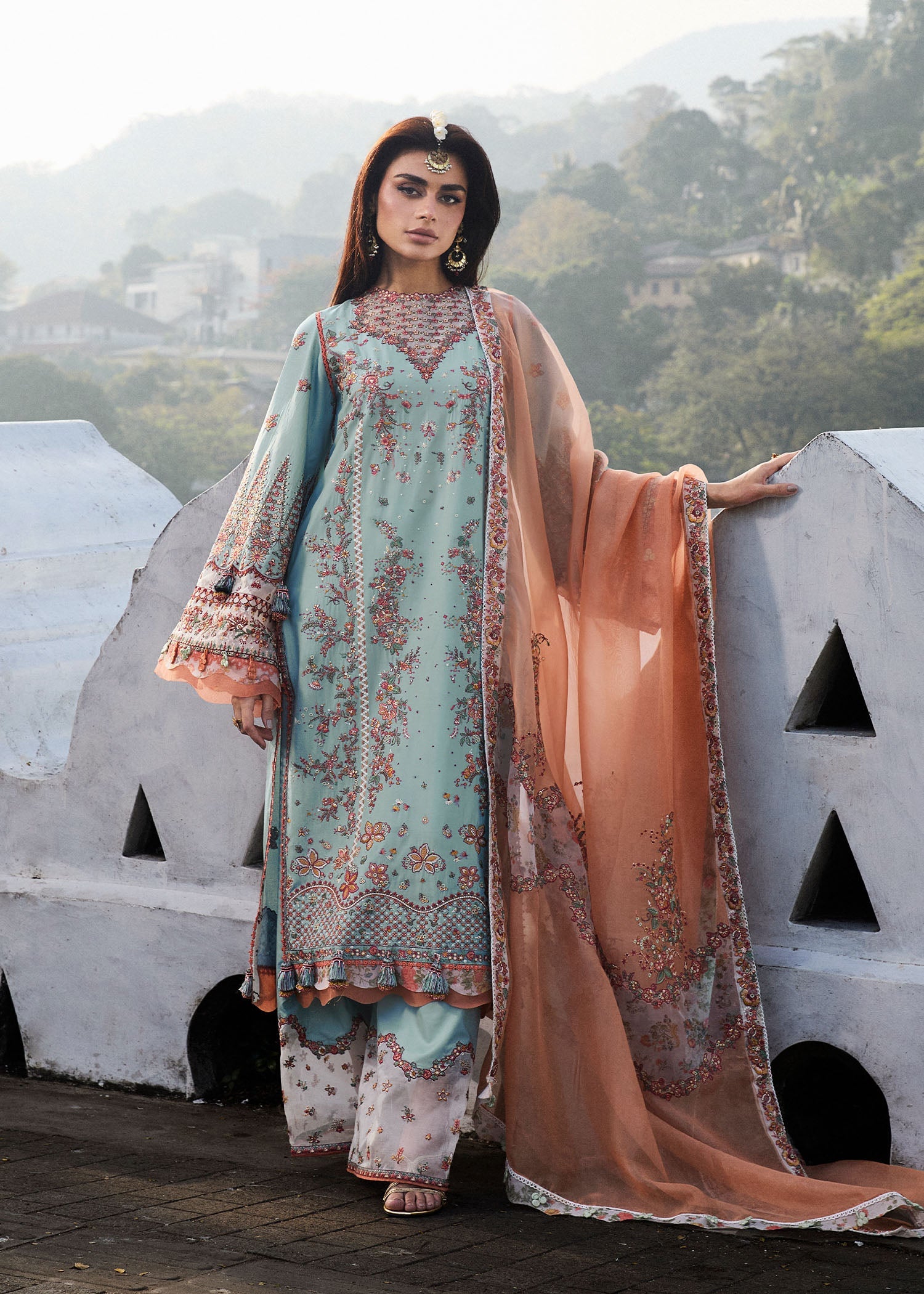 Hussain Rehar 3 Piece Custom Stitched Suit - Aqua - LB29766