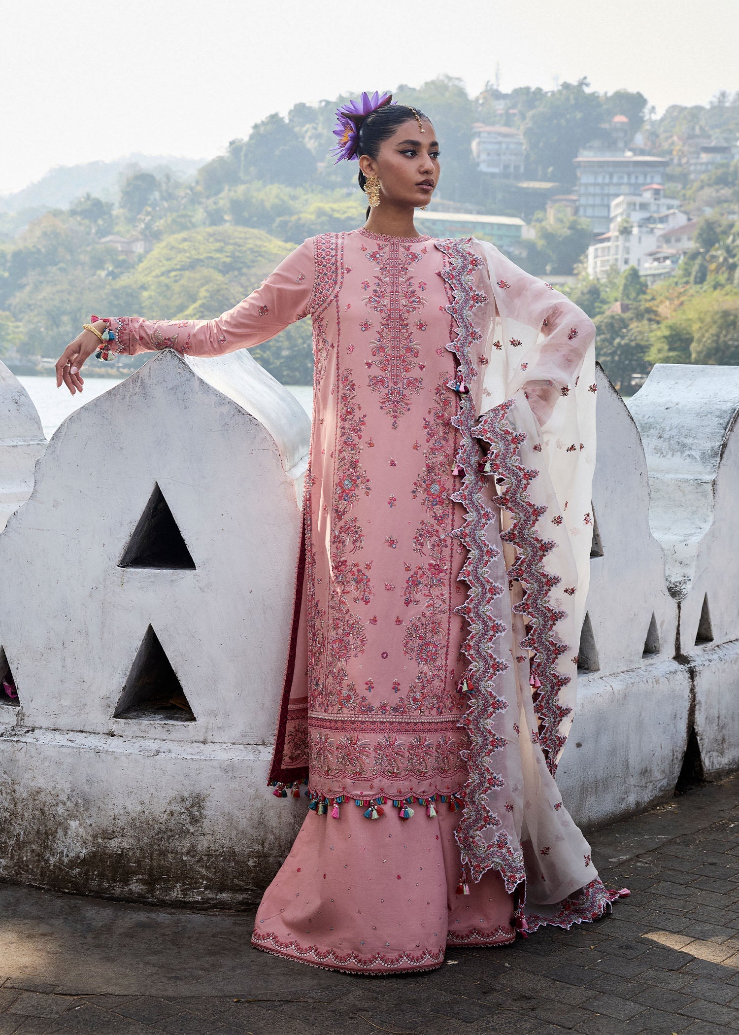 Hussain Rehar 3 Piece Custom Stitched Suit - Pink - LB29771