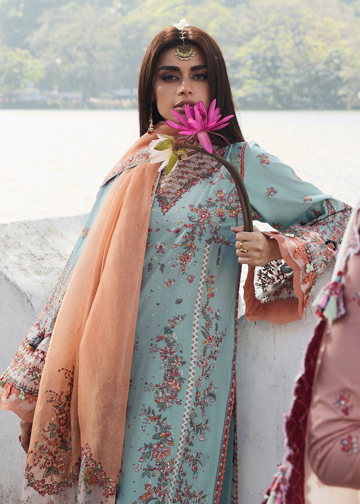 Hussain Rehar 3 Piece Custom Stitched Suit - Aqua - LB29766