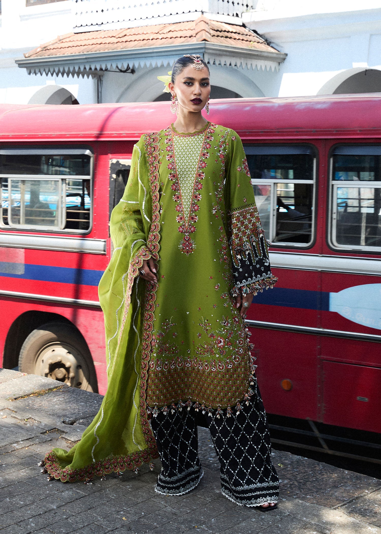 Hussain Rehar 3 Piece Custom Stitched Suit - Green - LB29762