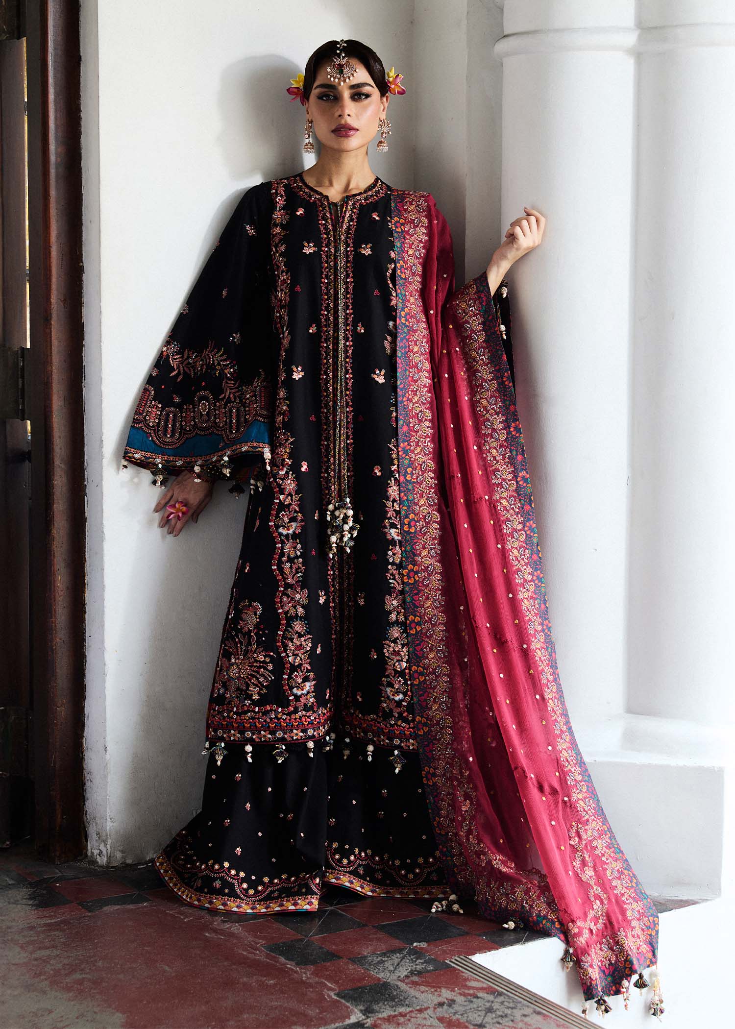 Hussain Rehar 3 Piece Custom Stitched Suit - Black - LB29765