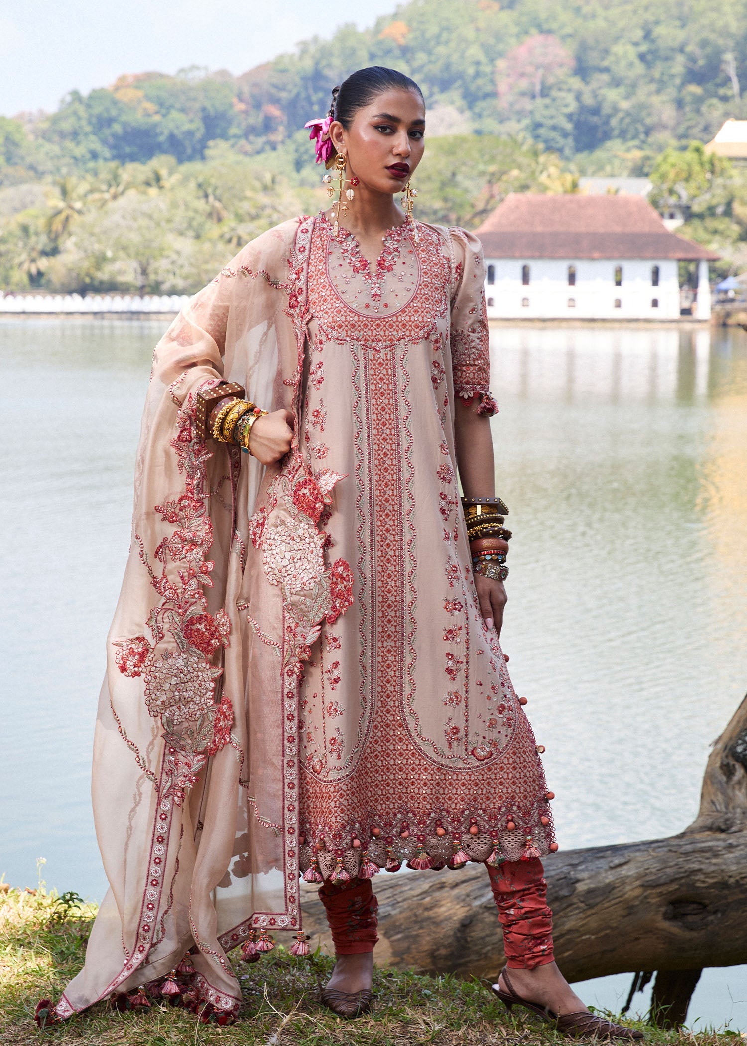 Hussain Rehar 3 Piece Custom Stitched Suit - Beige - LB29769