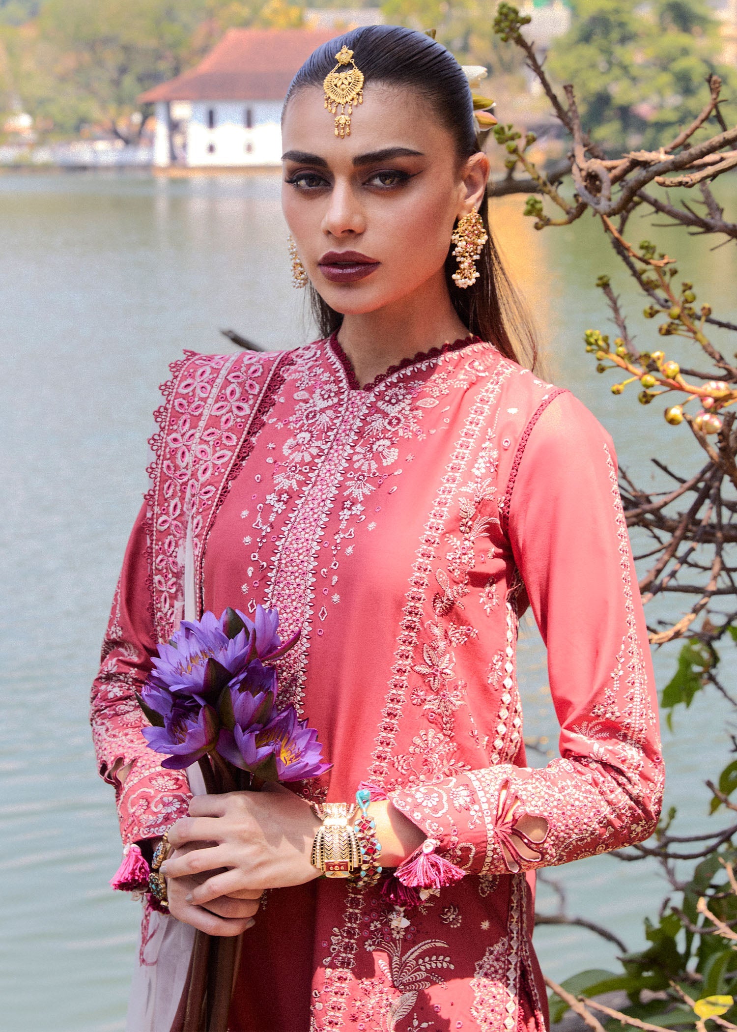 Hussain Rehar 3 Piece Custom Stitched Suit - Peach - LB29770