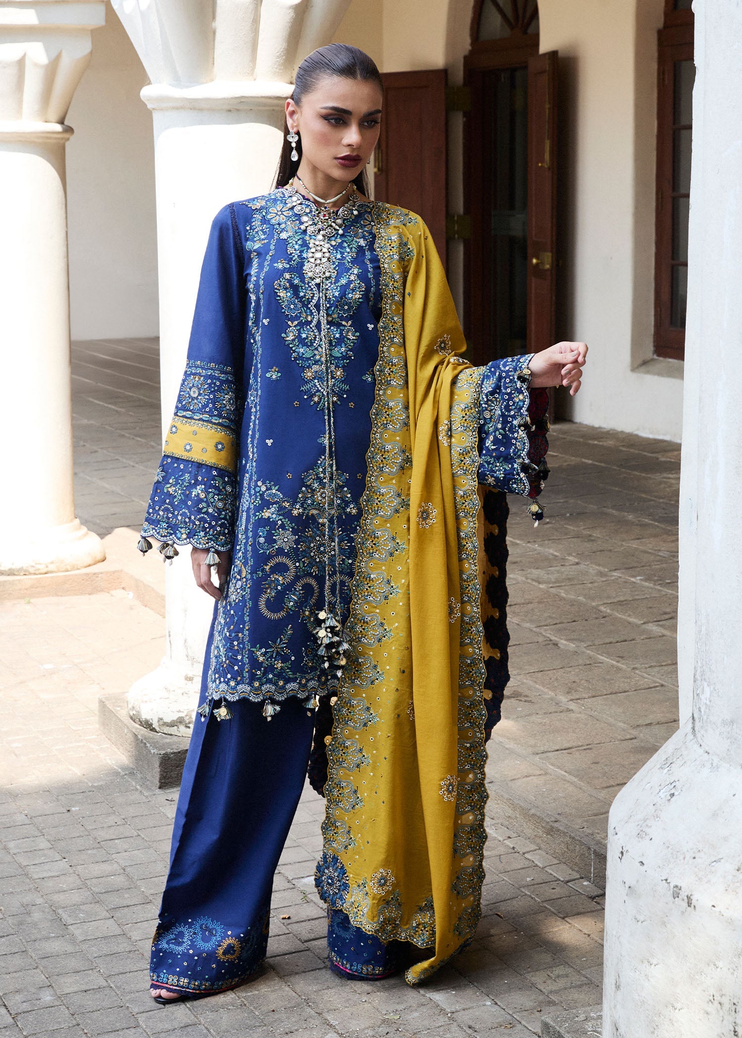 Hussain Rehar 3 Piece Custom Stitched Suit - Blue - LB29764