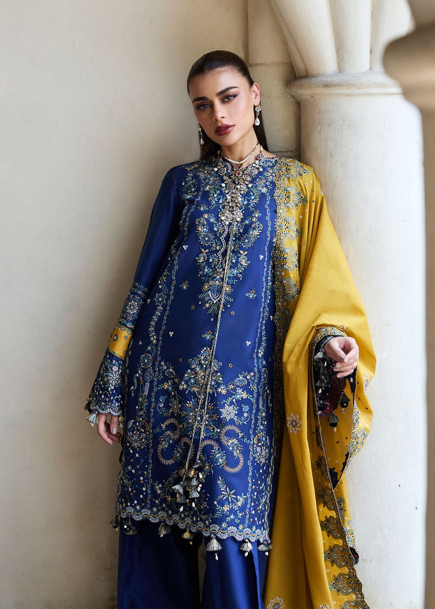 Hussain Rehar 3 Piece Custom Stitched Suit - Blue - LB29764