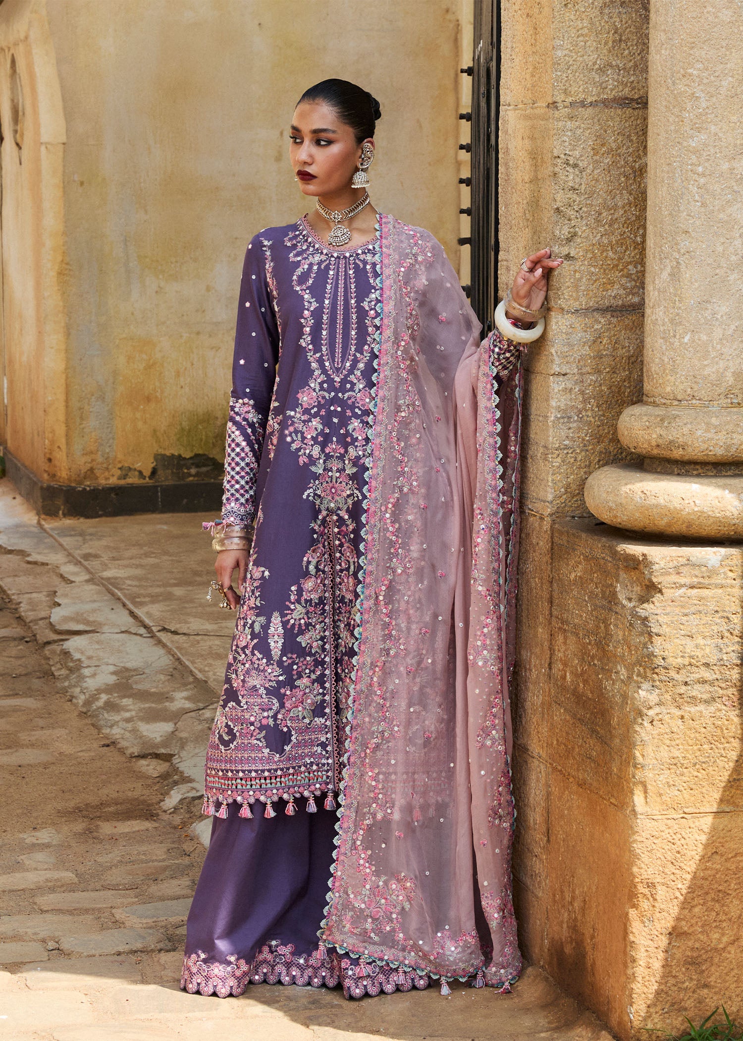 Hussain Rehar 3 Piece Custom Stitched Suit - Purple - LB29761