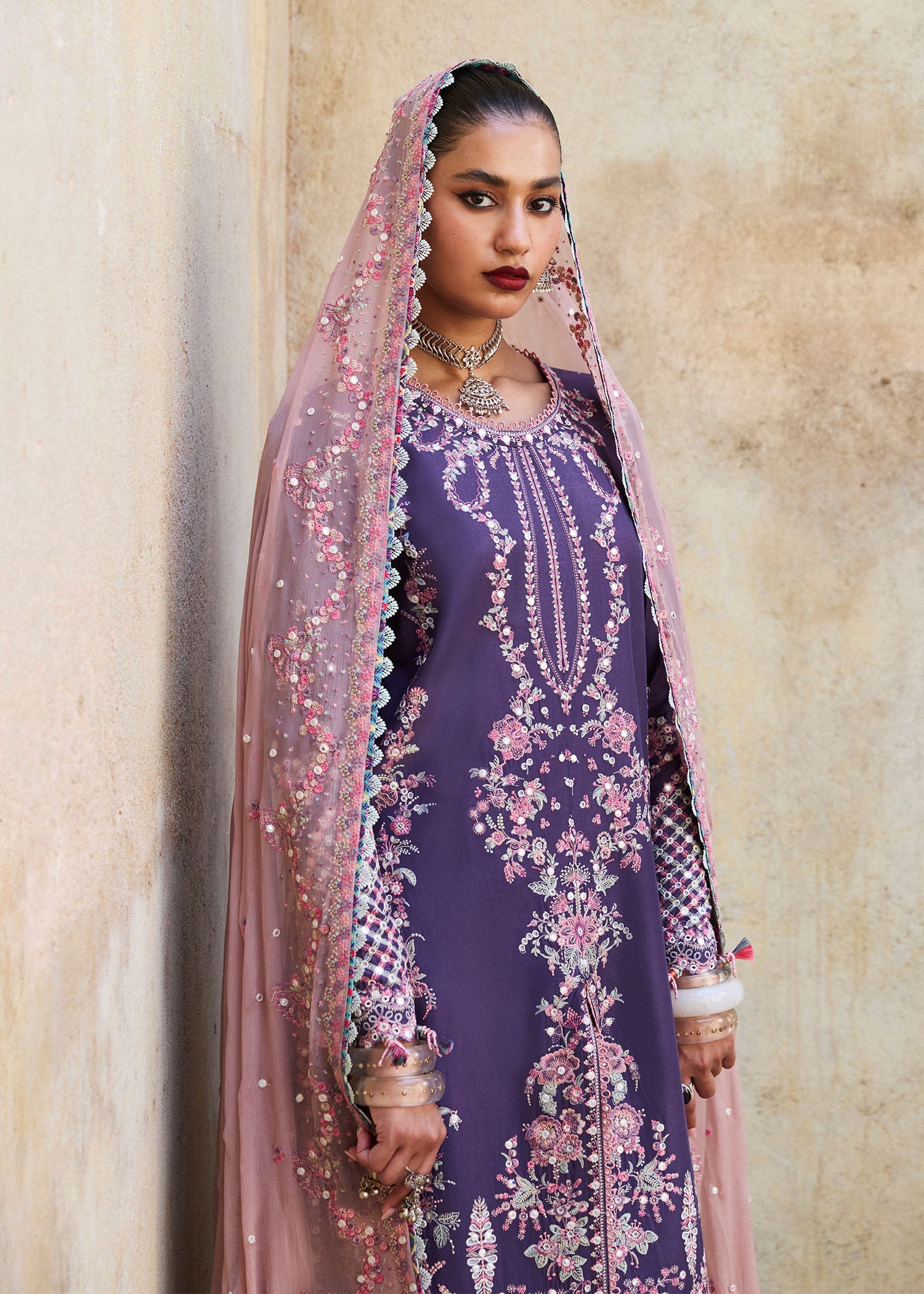 Hussain Rehar 3 Piece Custom Stitched Suit - Purple - LB29761