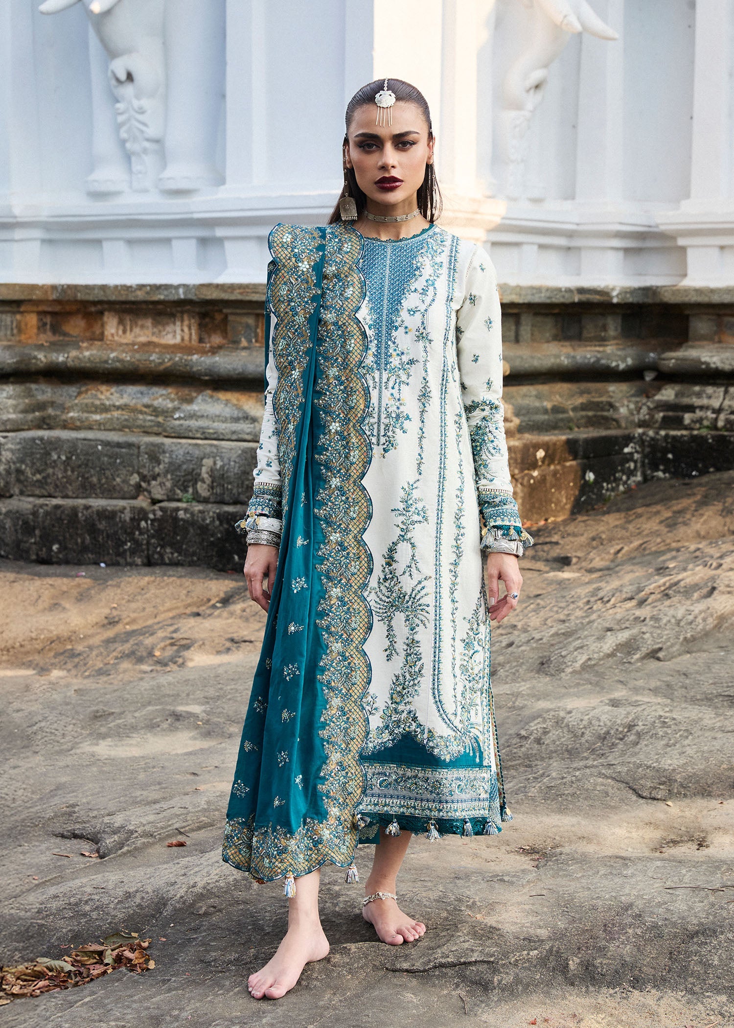 Hussain Rehar 3 Piece Custom Stitched Suit - Off-White - LB29768