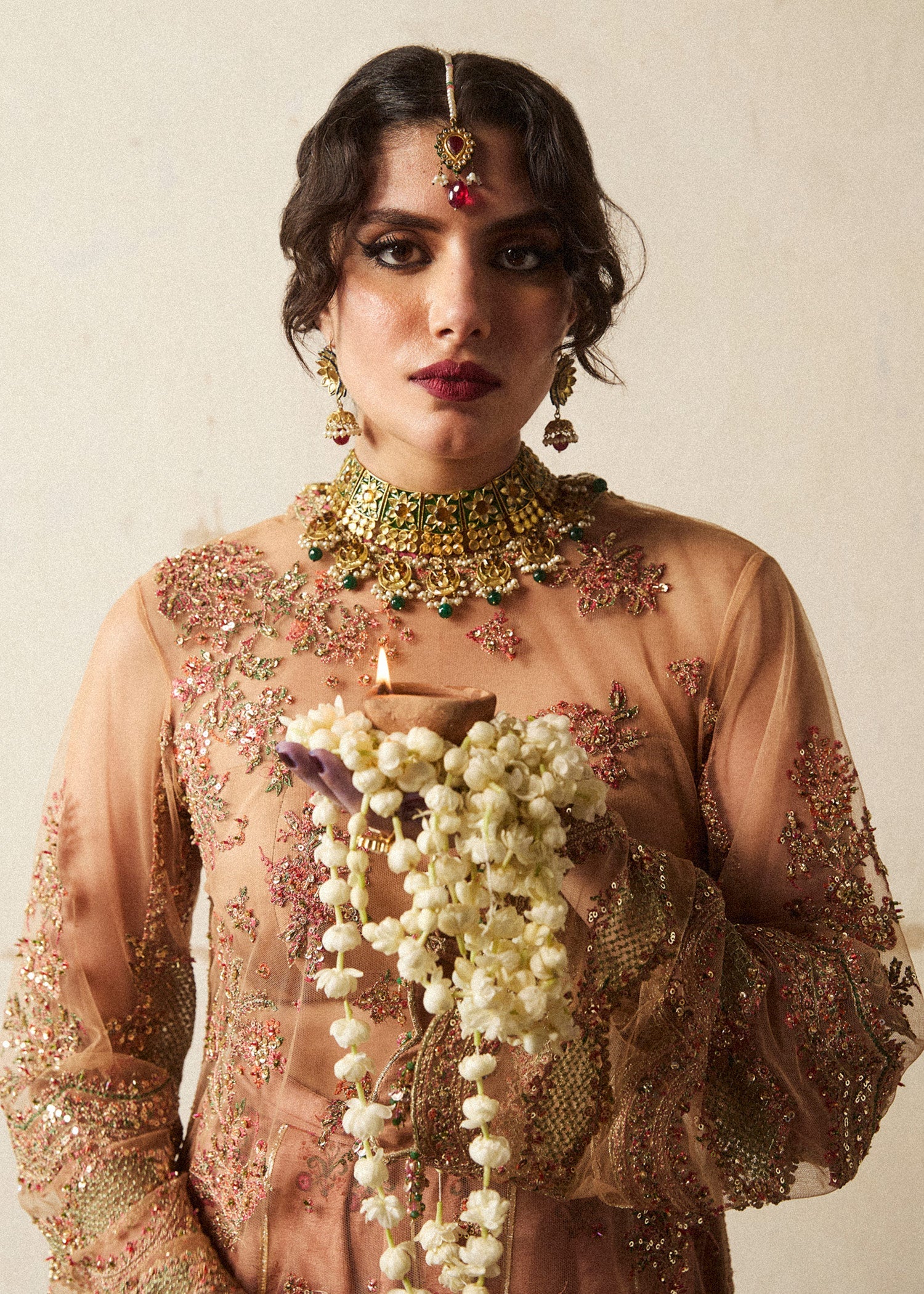 Hussain Rehar 3 Piece Custom Stitched Suit - Beige - LB288323