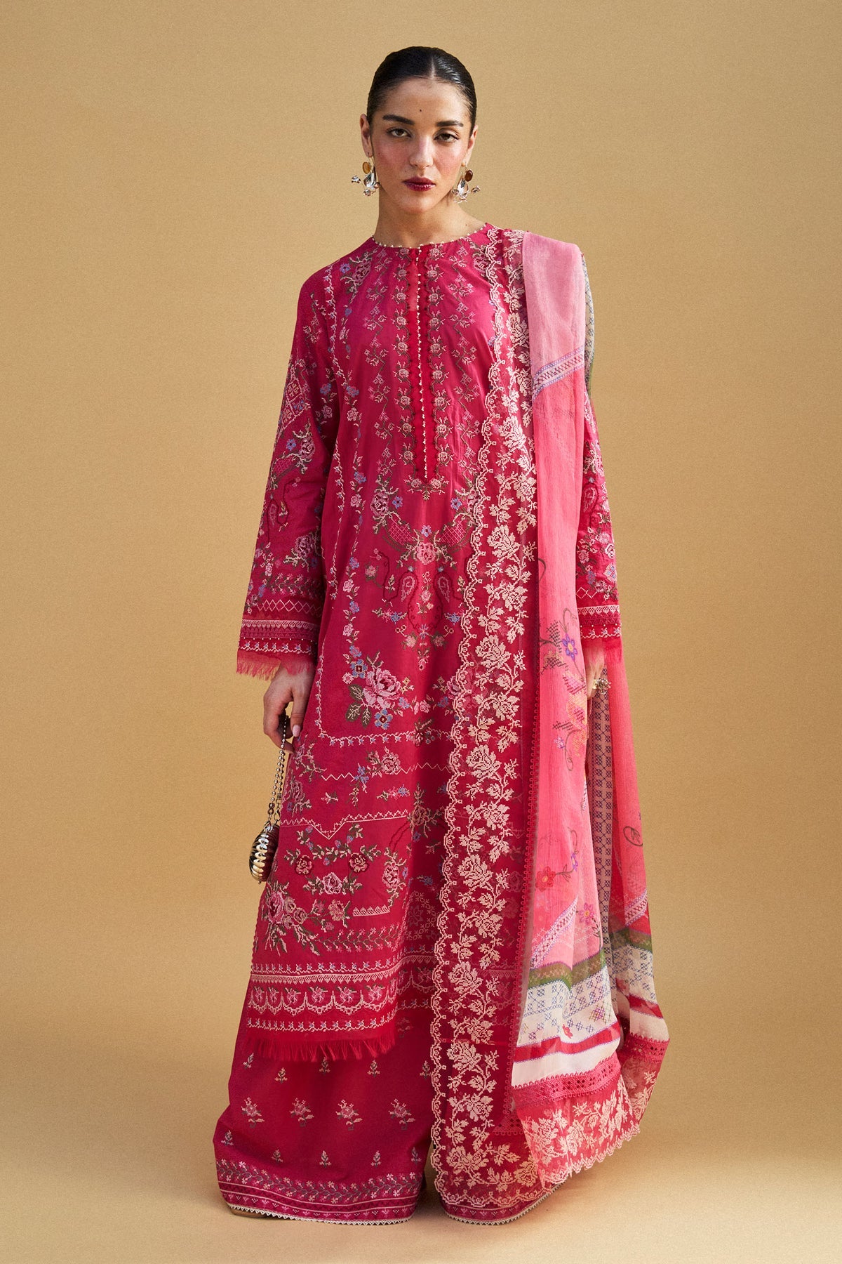 Zara Shahjahan 3 Piece Custom Stitched Suit - Pink - LB29658